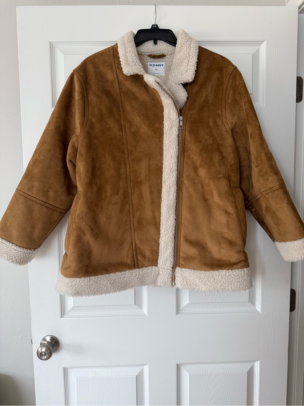 Old Navy Brown Faux-Shearling Puffer Jacket with Cream Trim